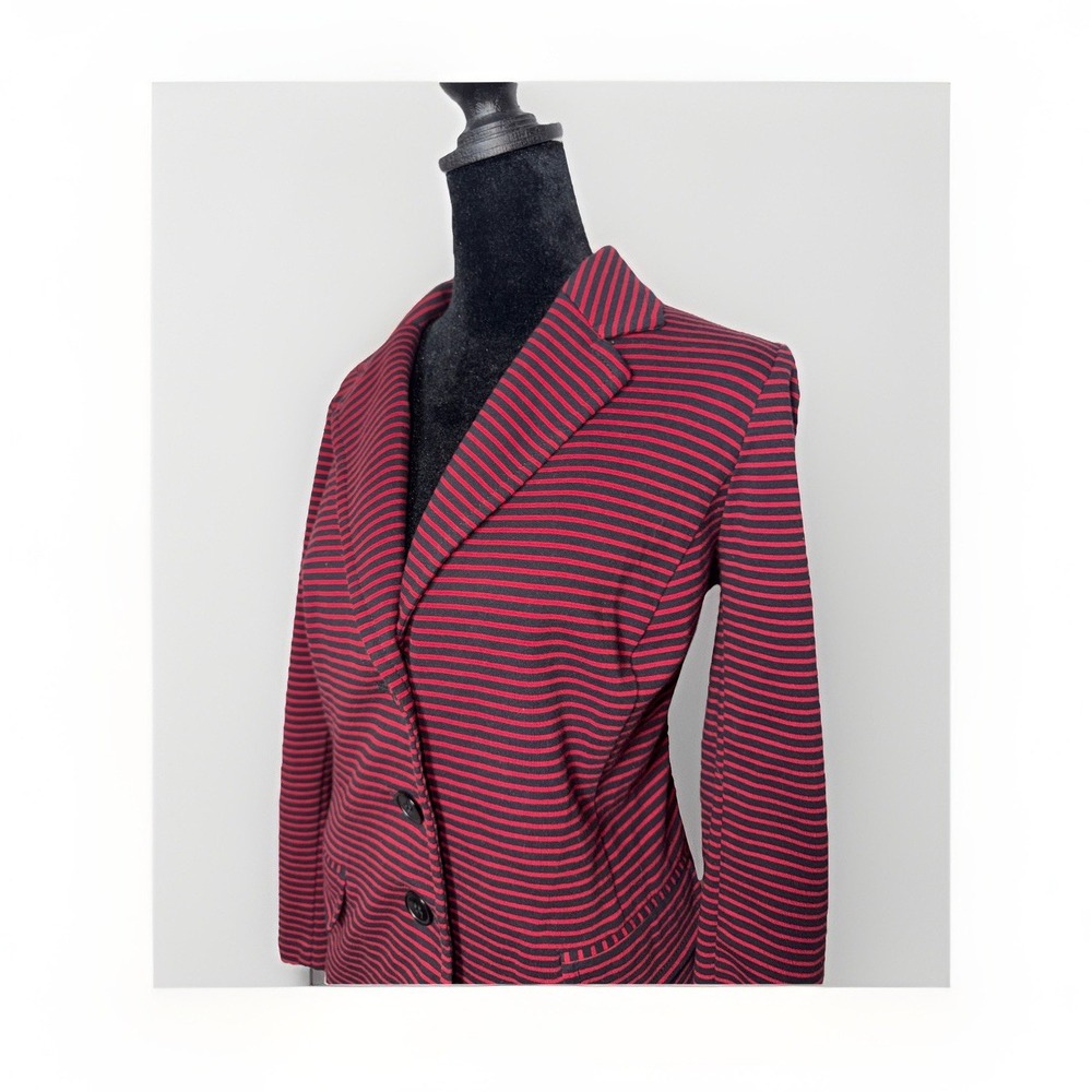 Talbots Women's Striped Knit Blazer Single Breasted Red Black Stripes Size 1XP